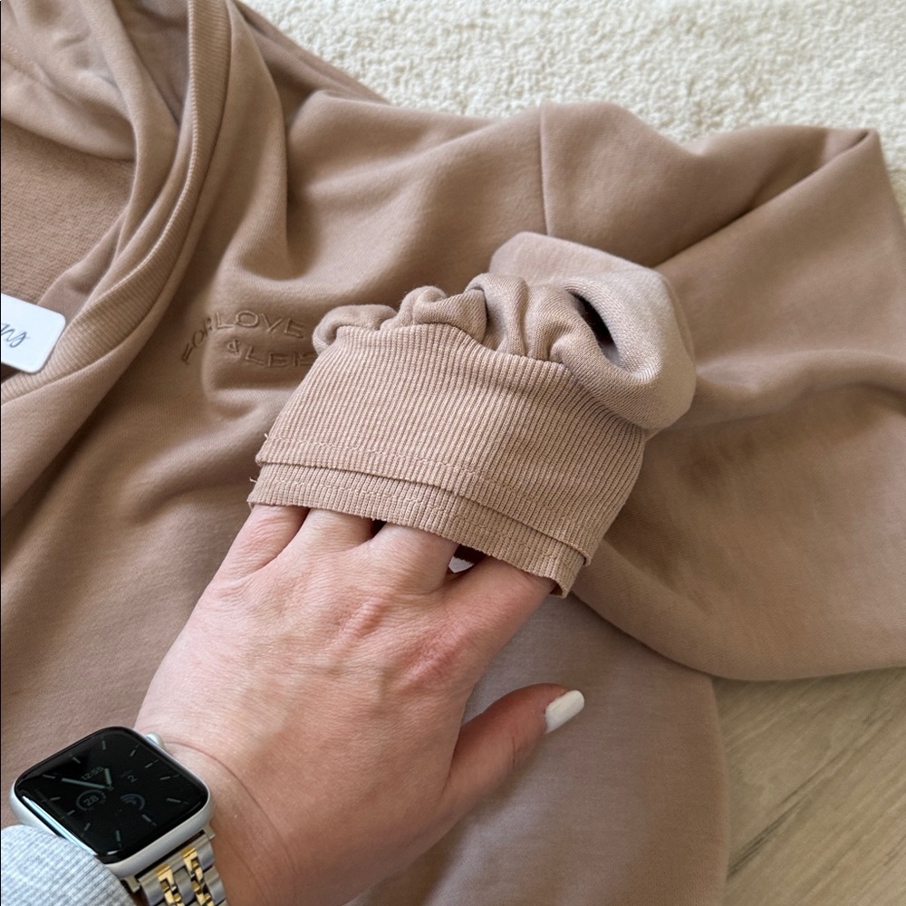 NEW- For Love and Lemons Ellie Cropped Tan Hoodie Sweatshirt - Picture 4 of 11